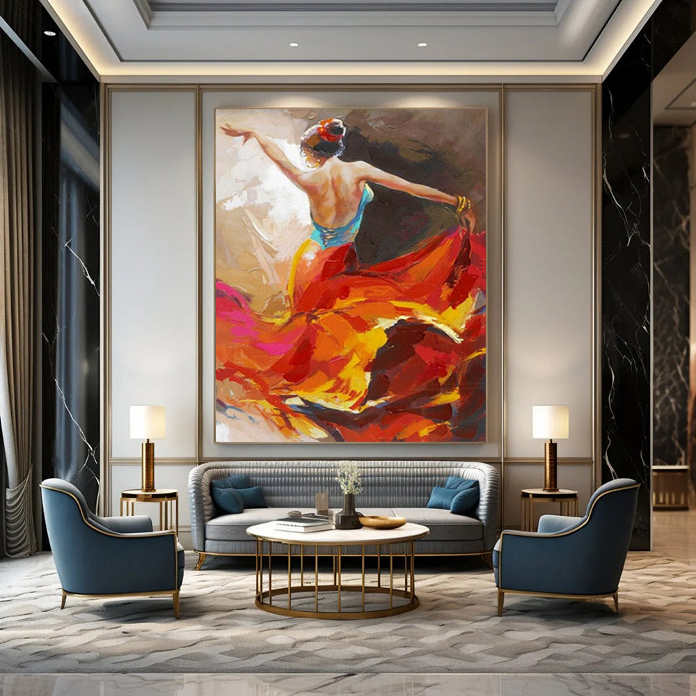 “Flamenco Dancer in Colorful Dress” - Vivid Oil Painting On Canvas PT2178