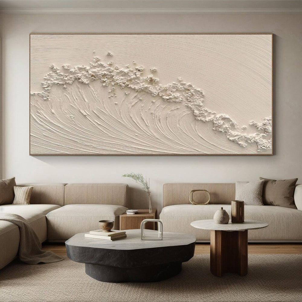 “Textured White Wave” - White Abstract Minimalist Painting On Canvas PS0681