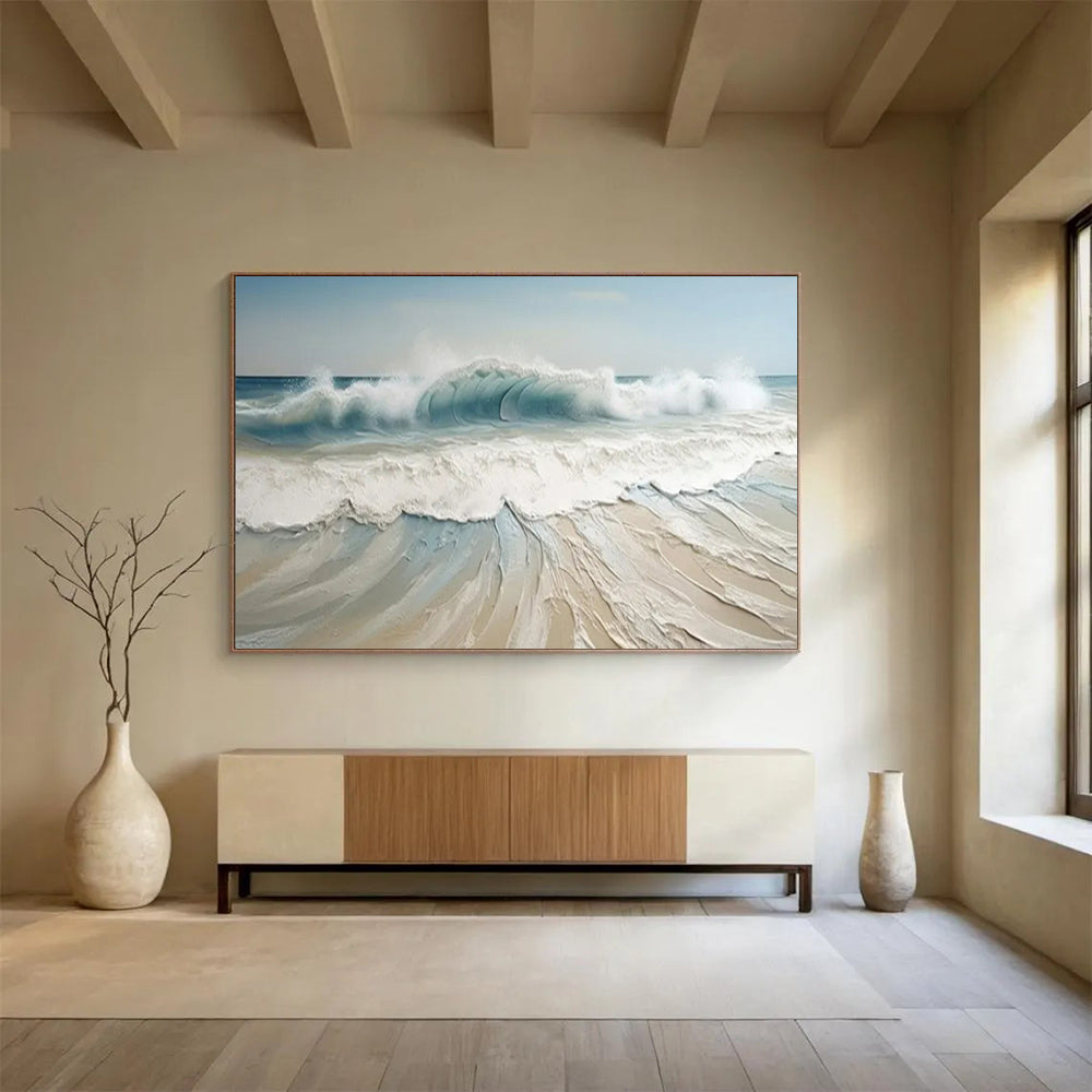 “Textured Blue - White Waves” - Impasto - Seaside Painting On Canvas PT1545