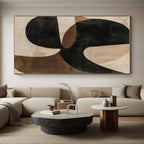Black, Beige & Brown Geometric Abstract "Fluid Geometry" Painting On Canvas PS0869