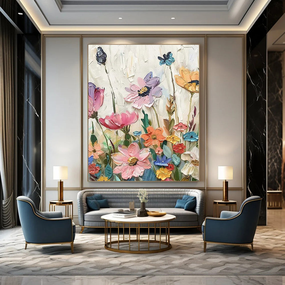“Textured Colorful Wildflowers” - Impasto Floral Painting On Canvas PT2241