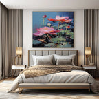 Blue, Pink, Green with Textured Lotus "Vibrant Blooms" Abstract Painting On Canvas PS1436