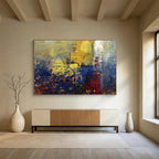 “Golden - Blue Abstract Vista” - Gold, Blue & Purple Abstract, Impasto Oil Painting On Canvas DKS722