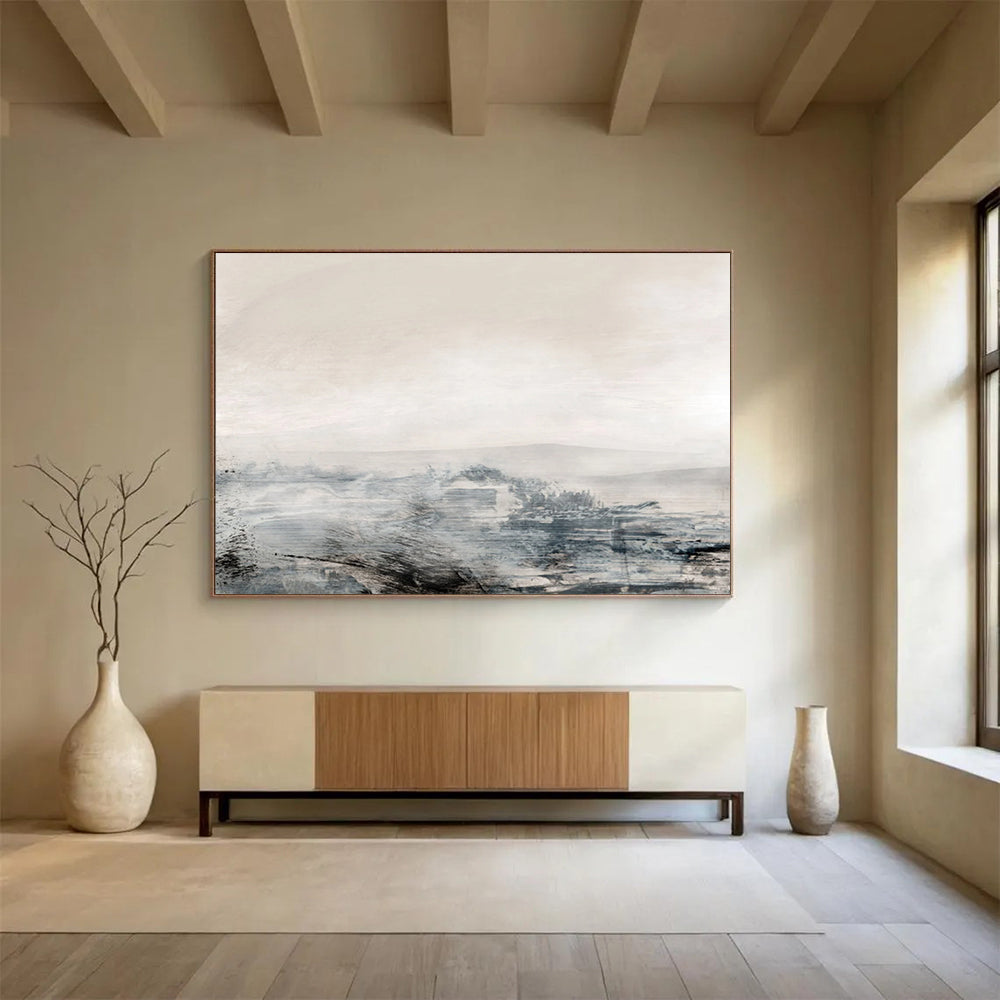 “Minimalist Gray and White Abstract Horizon” - Calm Abstract Painting On Canvas PT136
