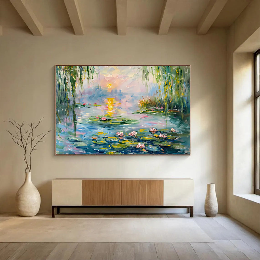 “Monet - Inspired Lilies” - Impressionistic Water - Lily Painting On Canvas PT194