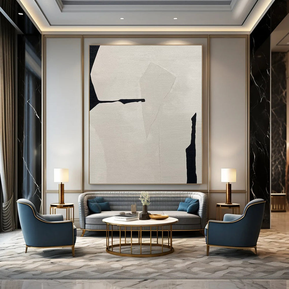 “Black and White Geometric Abstract” - Minimalist Geometric Painting On Canvas PT2248