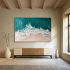 “Aerial Beach Waves” - Turquoise, White & Beige Coastal, Abstract Aerial Painting On Canvas DKS699