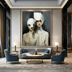 “Monochrome Fragmented Figures” - Surrealist Painting On Canvas PT2203