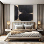 “Black - Beige Circular Geometric” - Contemporary Abstract Painting On Canvas PS0137