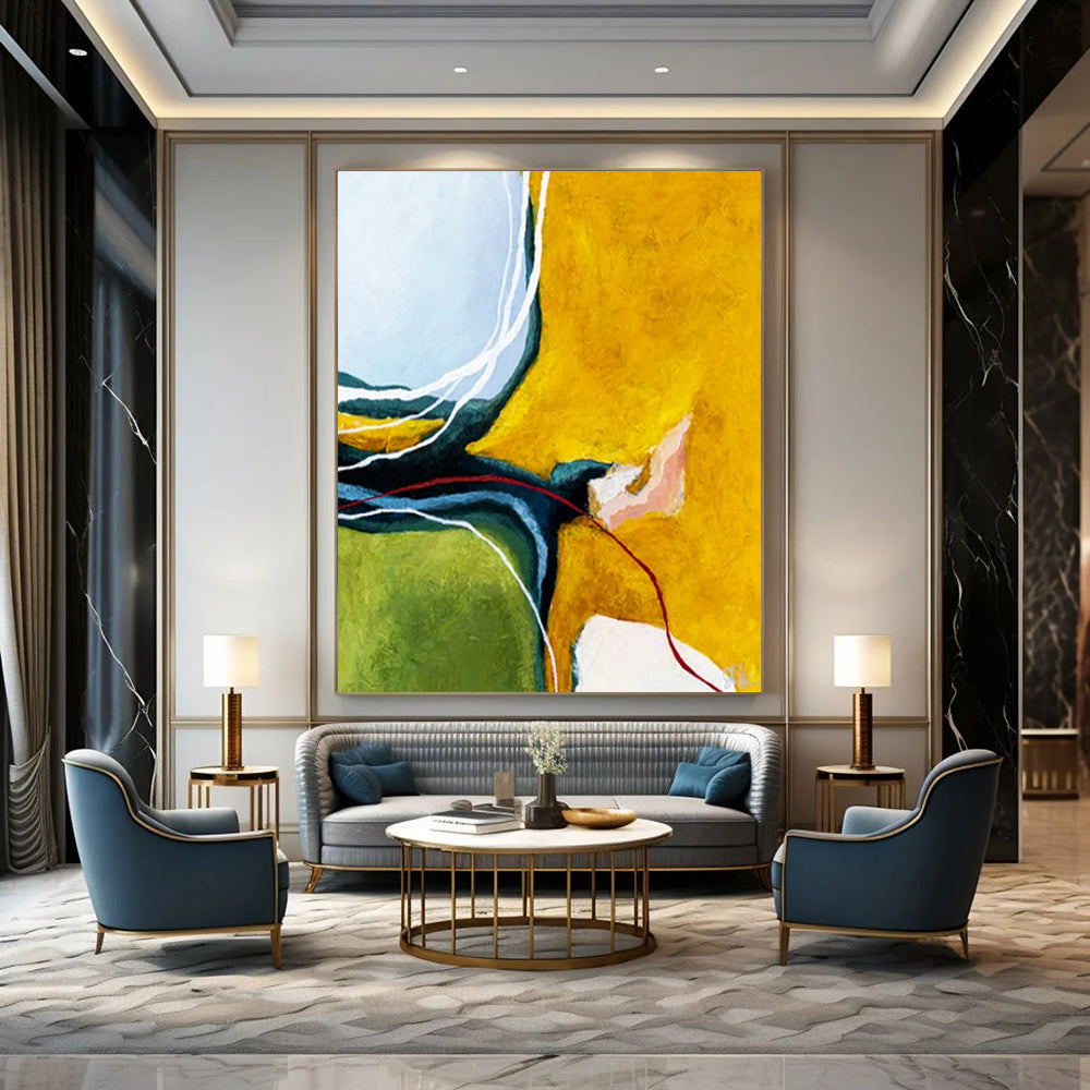 “Vibrant Yellow and Green Flow” - Abstract Energy Painting On Canvas PT2387