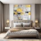 Gray, Yellow, Black with Abstract Blocks "Urban Gleam" Abstract Painting On Canvas PS1314
