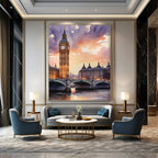 Watercolor Big Ben Scene Painting On Canvas DS091