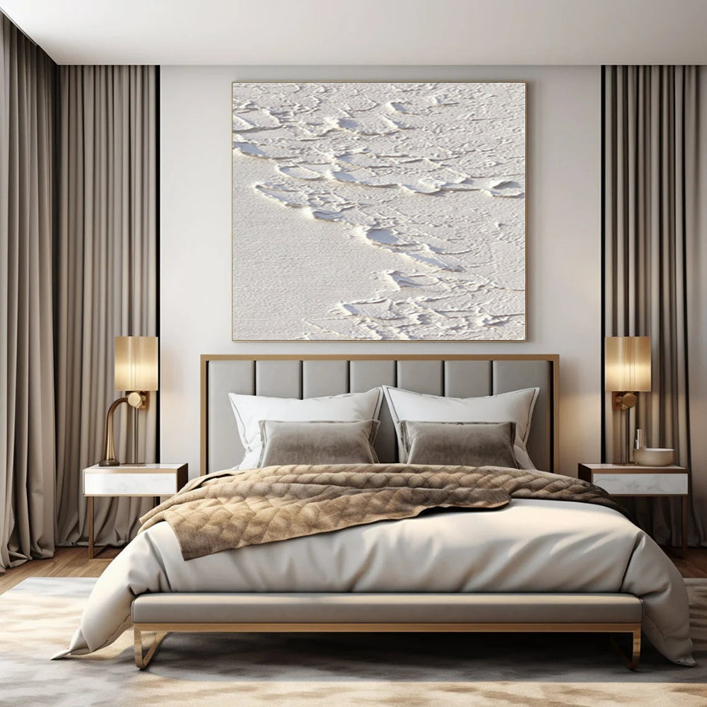 White with Textured Cracks "Cracked Serenity" Abstract Painting On Canvas PS1287
