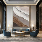 “White, Grey, and Brown Textured Wave Collage” - Mixed - Media Coastal Painting On Canvas DS344