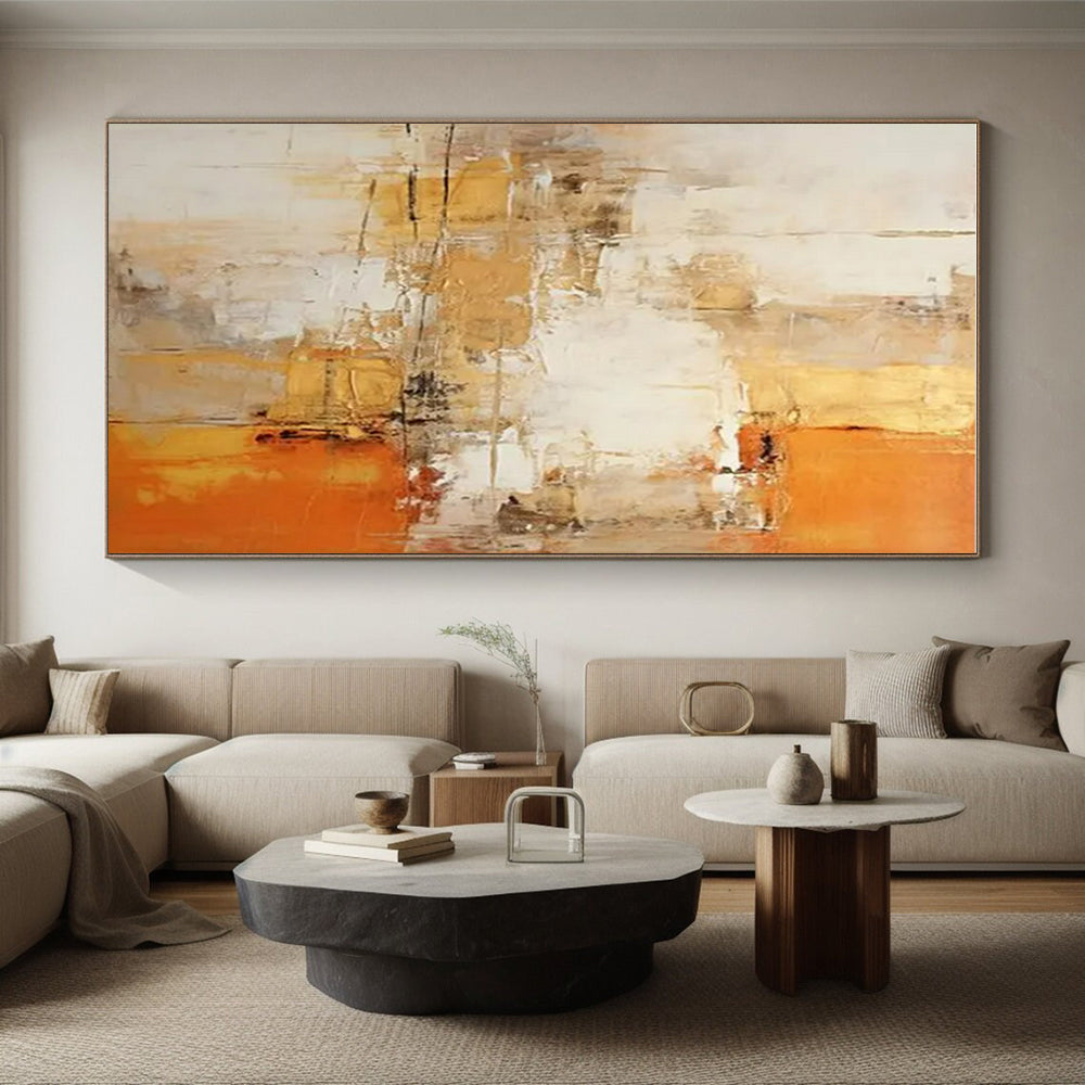Beige, Orange & White Abstract Blend Painting On Canvas PS0817