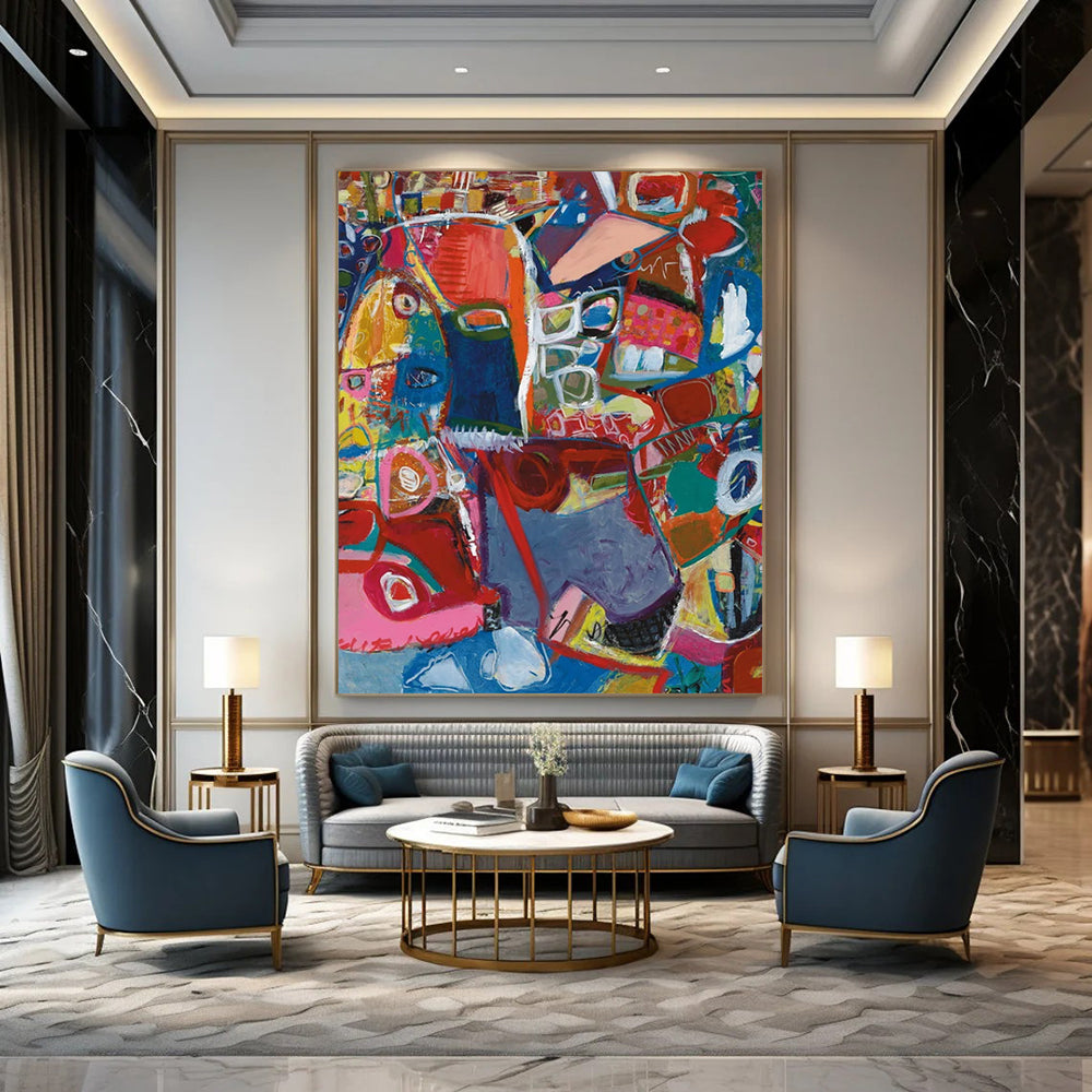 “Colorful Abstract Mosaic” - Lively Abstract Painting On Canvas DS297