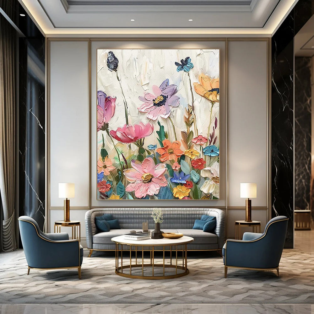 3D Flower Field Repeat Textured Painting On Canvas DS087