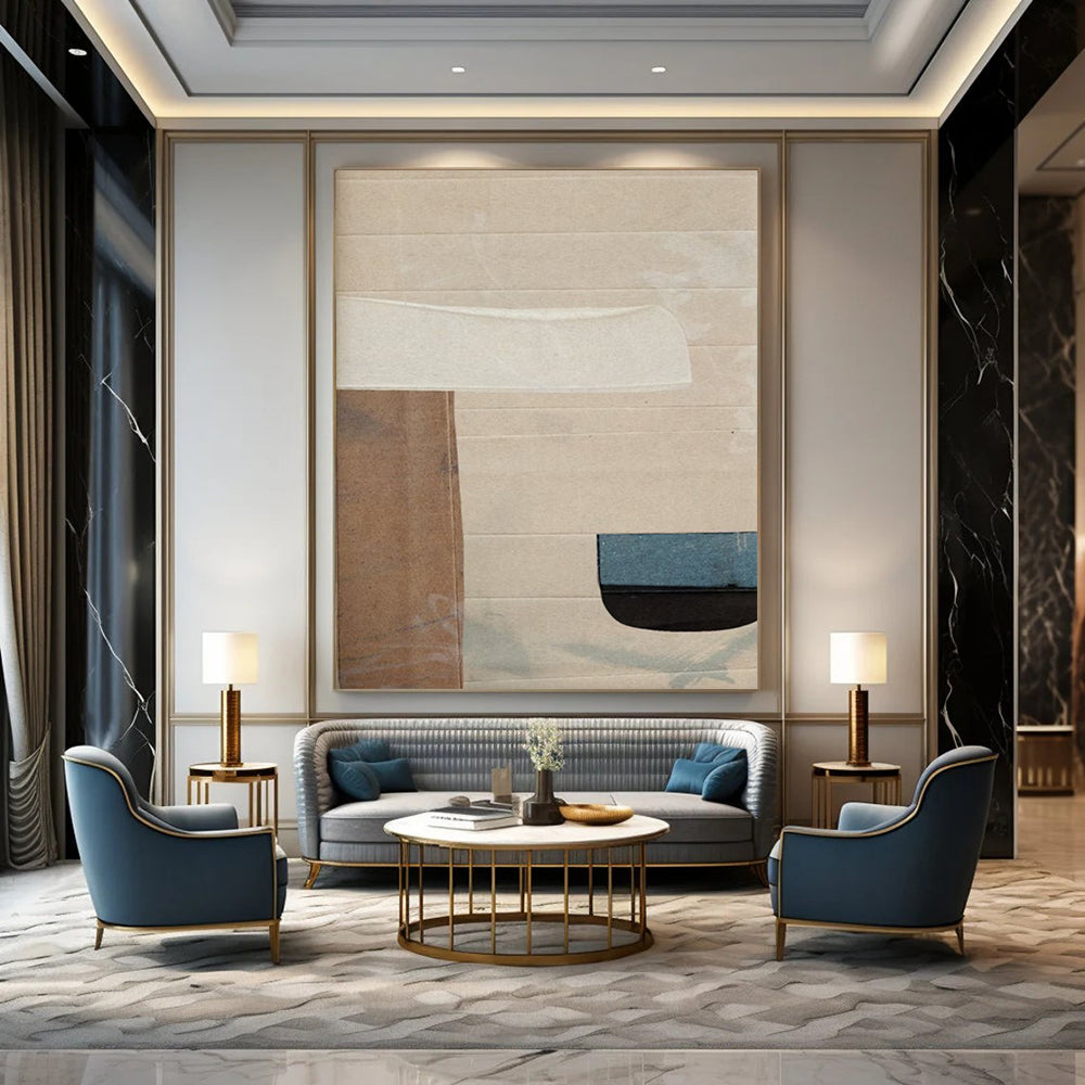 “Cardboard - Inspired Collage” - Neutral Tones & Minimalist Forms Painting On Canvas DS182