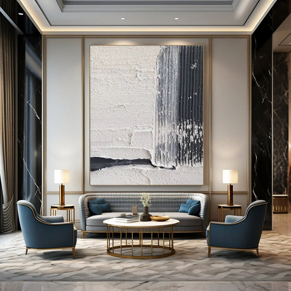 “Textured Monochrome” - Subtle White & Black Textures Painting On Canvas DS147