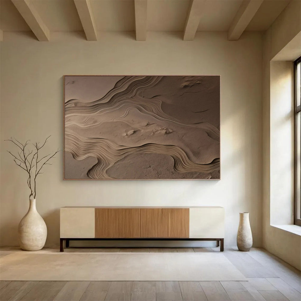 “Textured Sand Dune Waves” - Brown - Beige Abstract Painting On Canvas PT1570