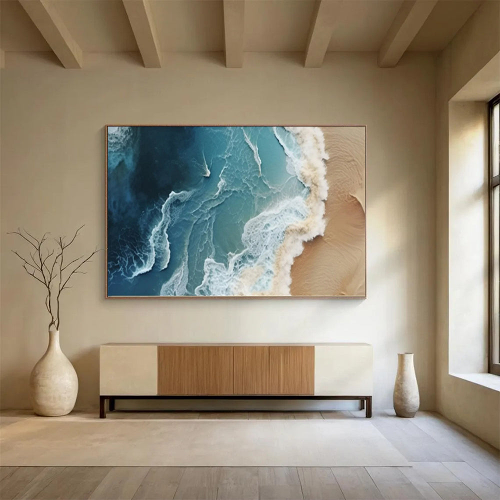 “Aerial - View Ocean Waves” - Photographic - Abstract Painting On Canvas PT1547