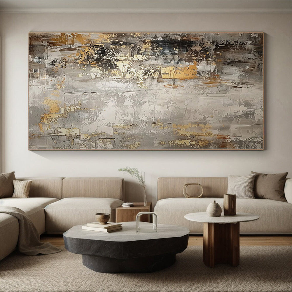 “Gray - Gold Abstract” - Industrial Abstract Painting On Canvas PS0086