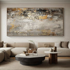 “Gray - Gold Abstract” - Industrial Abstract Painting On Canvas PS0086