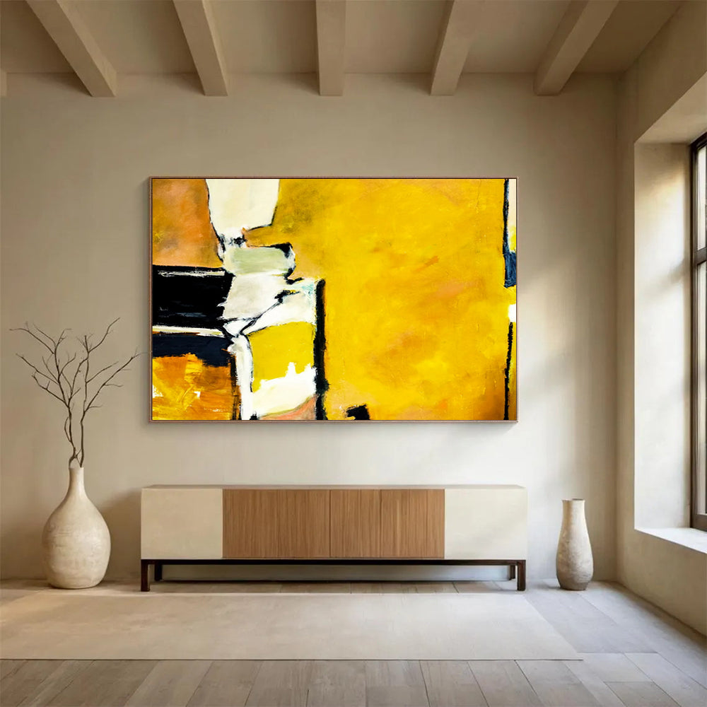 “Bold Yellow with Abstract Forms” Abstract Expressionist Painting On Canvas PT1806