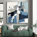 “Blue - Gray Abstract Composition” - Blue, Gray, White Abstract Expressionist Painting PS0771