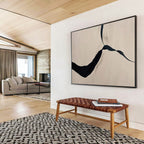 Black and Beige Curved Ribbon Minimalist Abstract Painting On Canvas DKS145