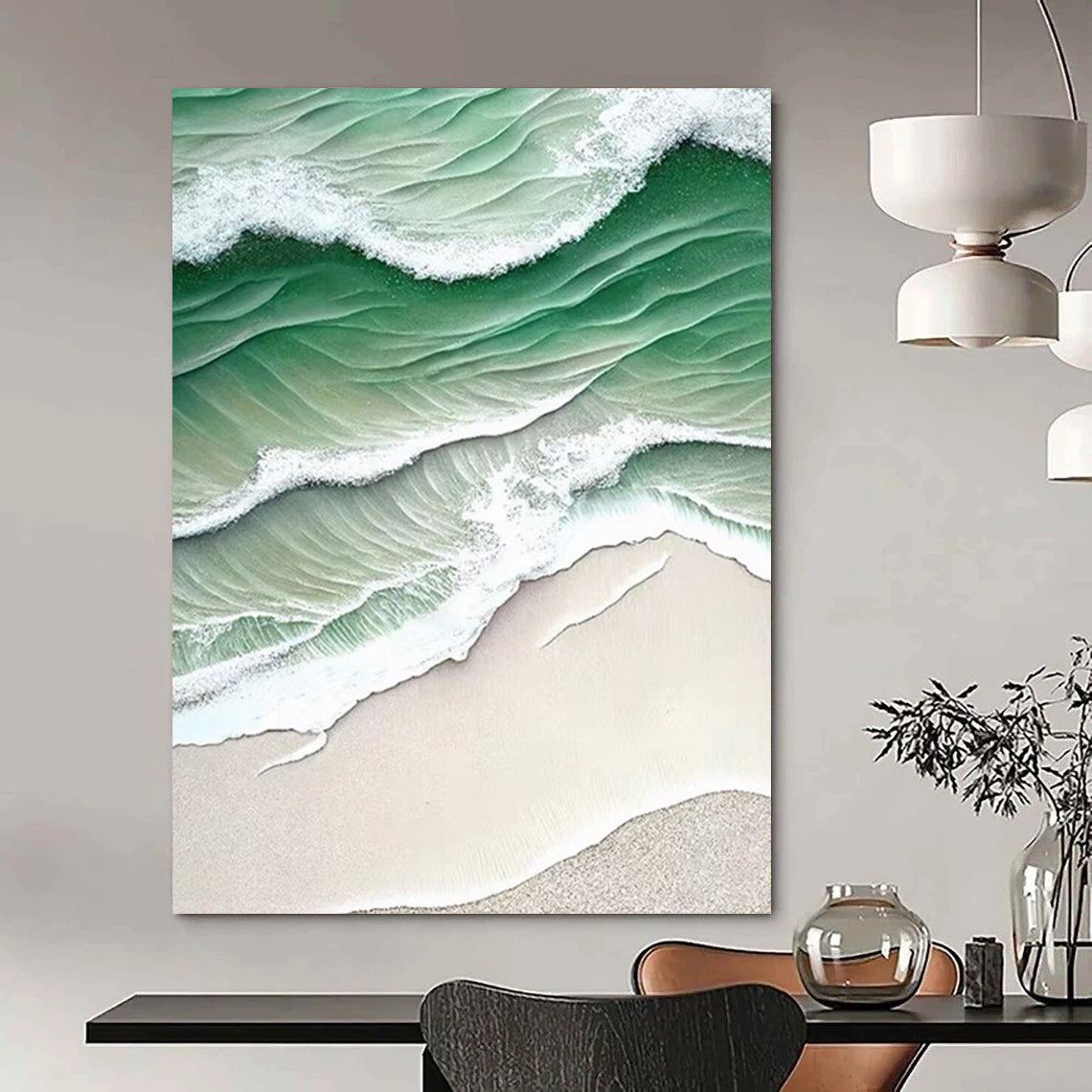 “Green Waves & Sand” - Coastal Abstract Painting On Canvas DS290
