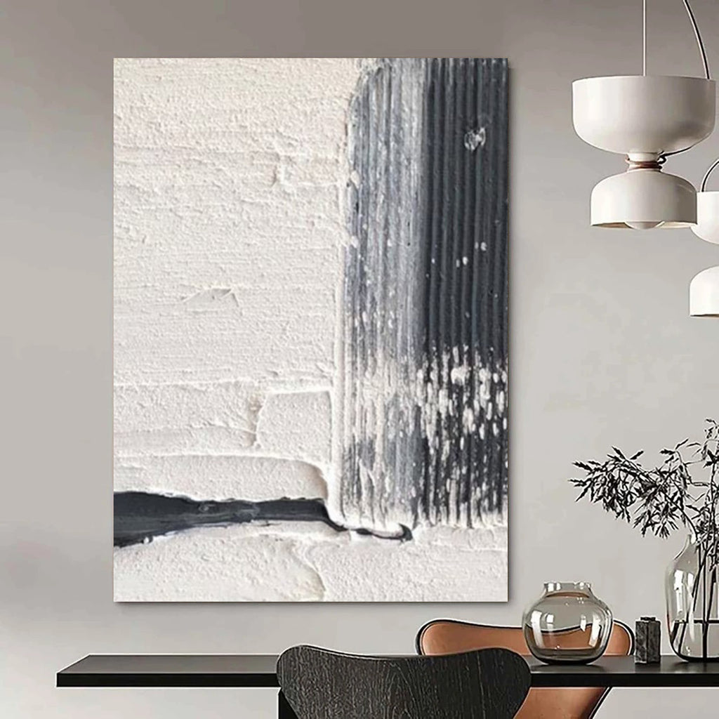 “White and Black Textured Edge” - Industrial - Minimalist Painting On Canvas DS366