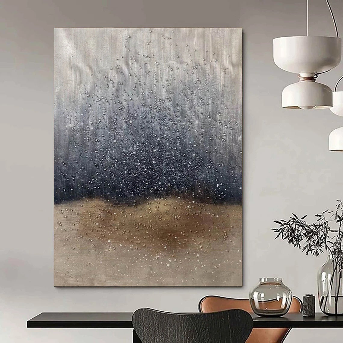 “Silver - Brown - Black Rain Abstract” - Textured Abstract Painting On Canvas PT1969