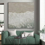 “Textured Beach Waves” - Beige, White, Blue Abstract Seascape Painting On Canvas PS0678