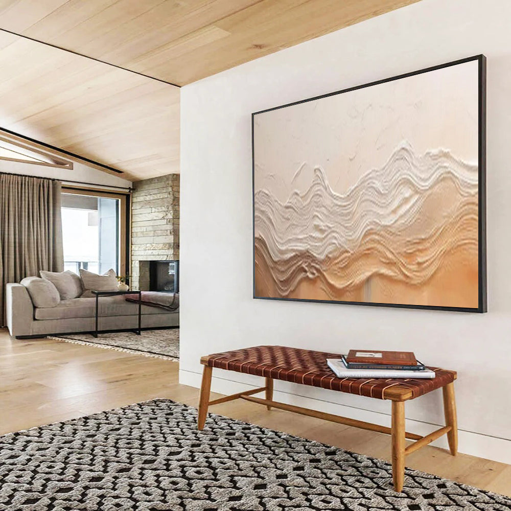 “Beige Waves & Textured Layers” - Abstract Relief - Painting On Canvas PT1695