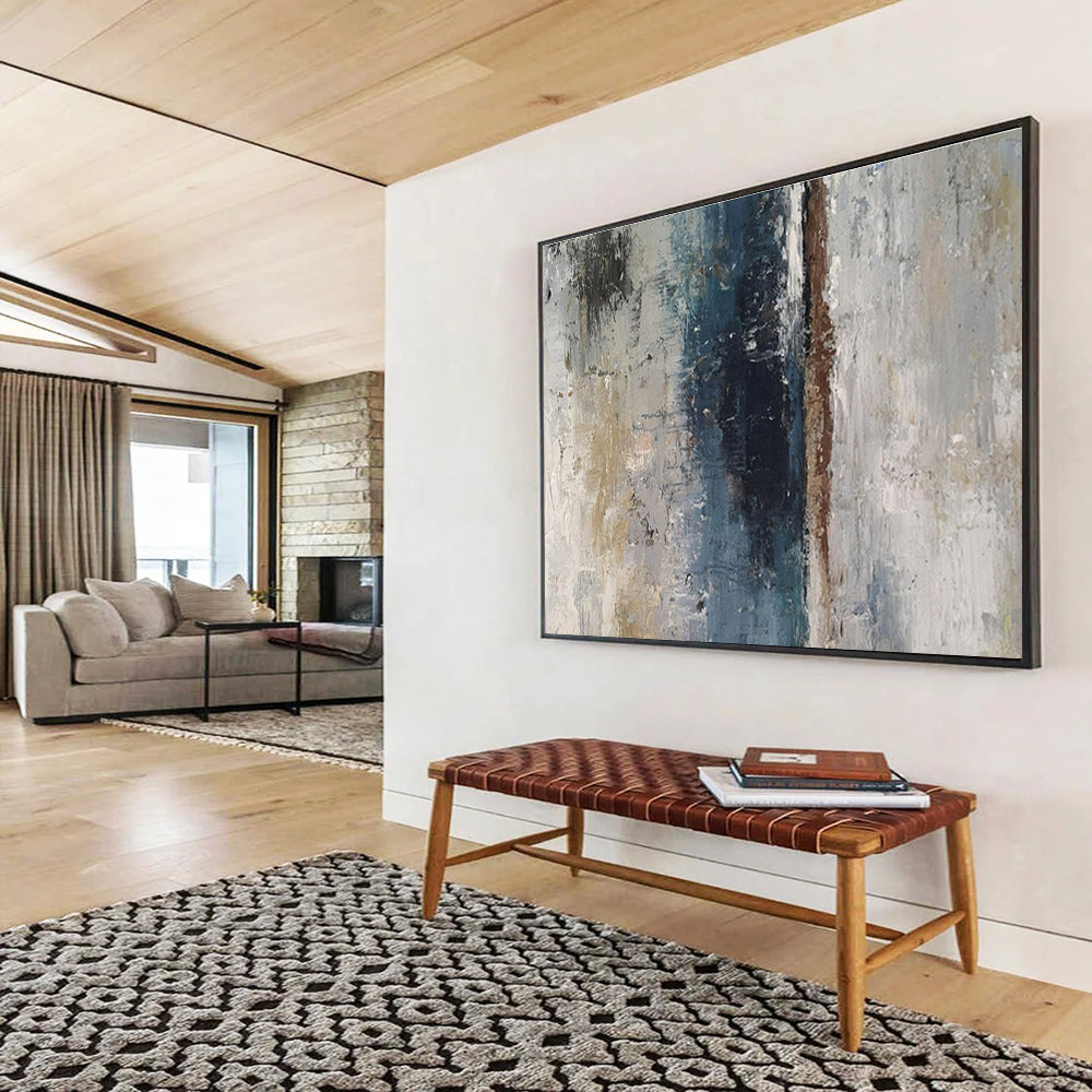 “Blue - Grey Textured Silence” Abstract Painting On Canvas DKS293