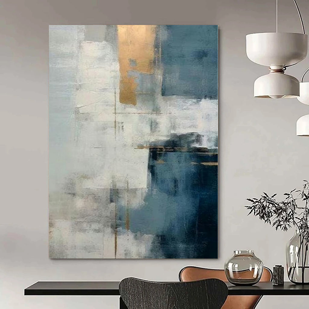Cool Tones with Gold Accents "Gilded Serenity" Abstract Painting On Canvas PS1205