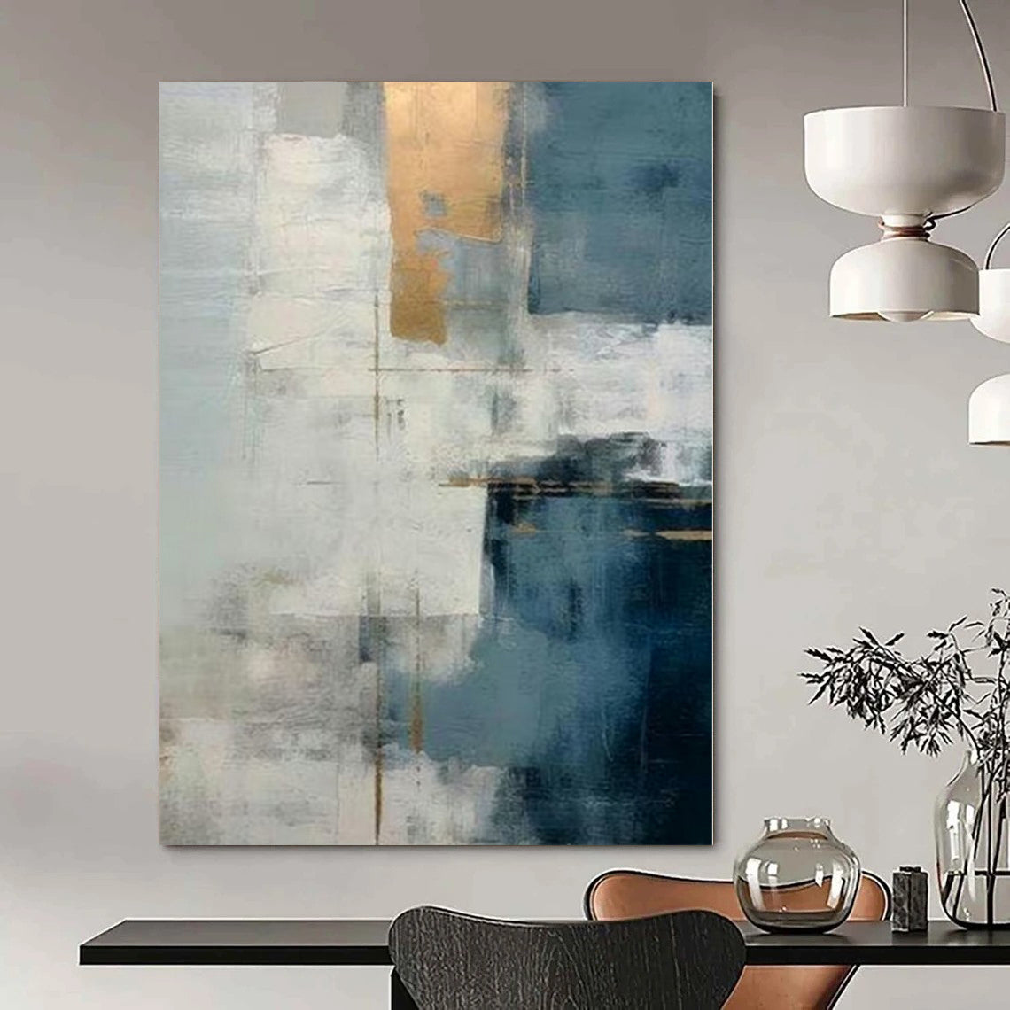 Cool Tones with Gold Accents "Gilded Serenity" Abstract Painting On Canvas PS1205