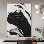 “Bold Black - White Textured Swirl” - Abstract, Graphic - Styled Painting On Canvas PT1679