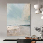 Light Blue, Beige and Gray with Subtle Coastal Textures "Seaside Stillness" Abstract Landscape Painting On Canvas PS1160