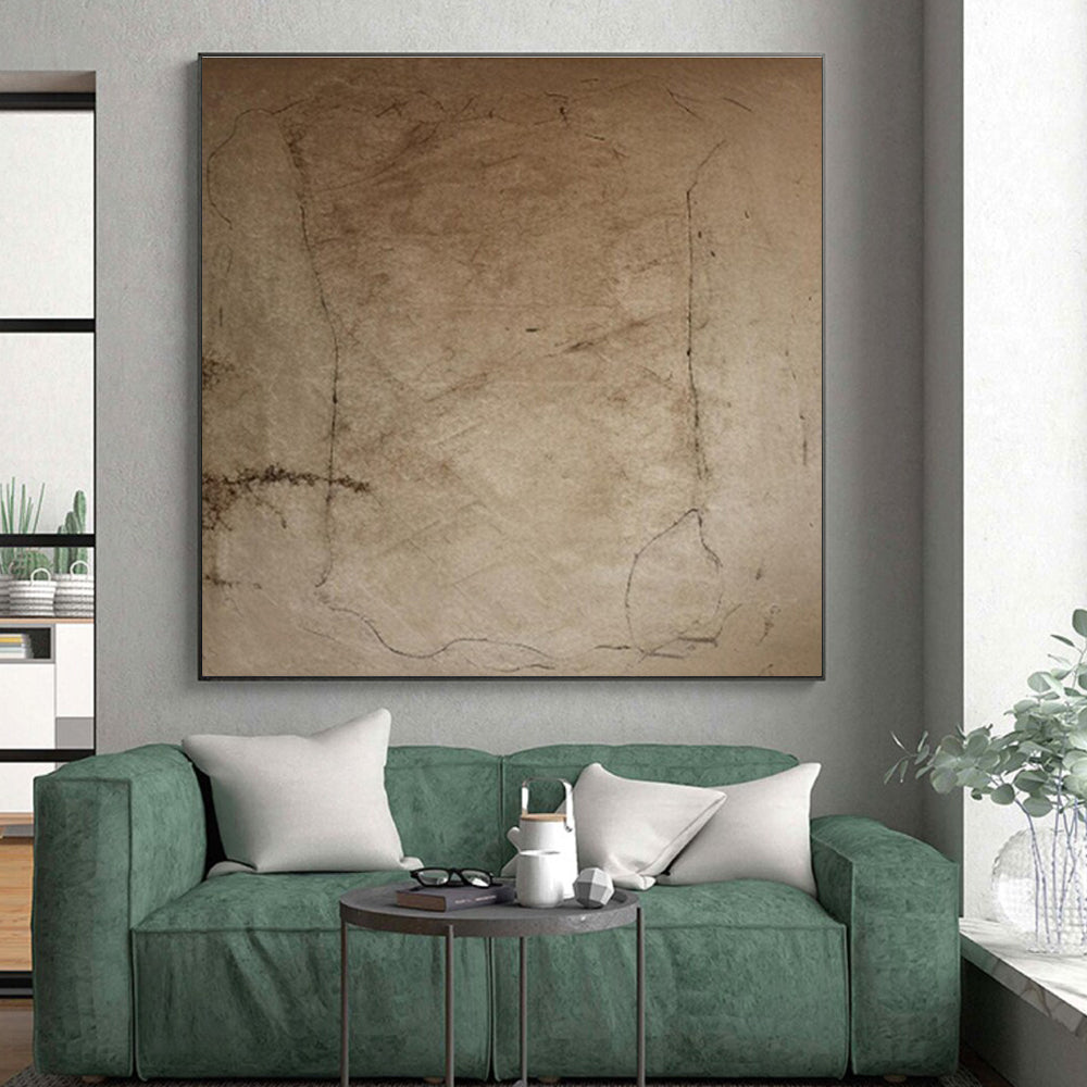 “Beige Textured Sketch” - Beige Abstract Minimalist Painting On Canvas PS0688