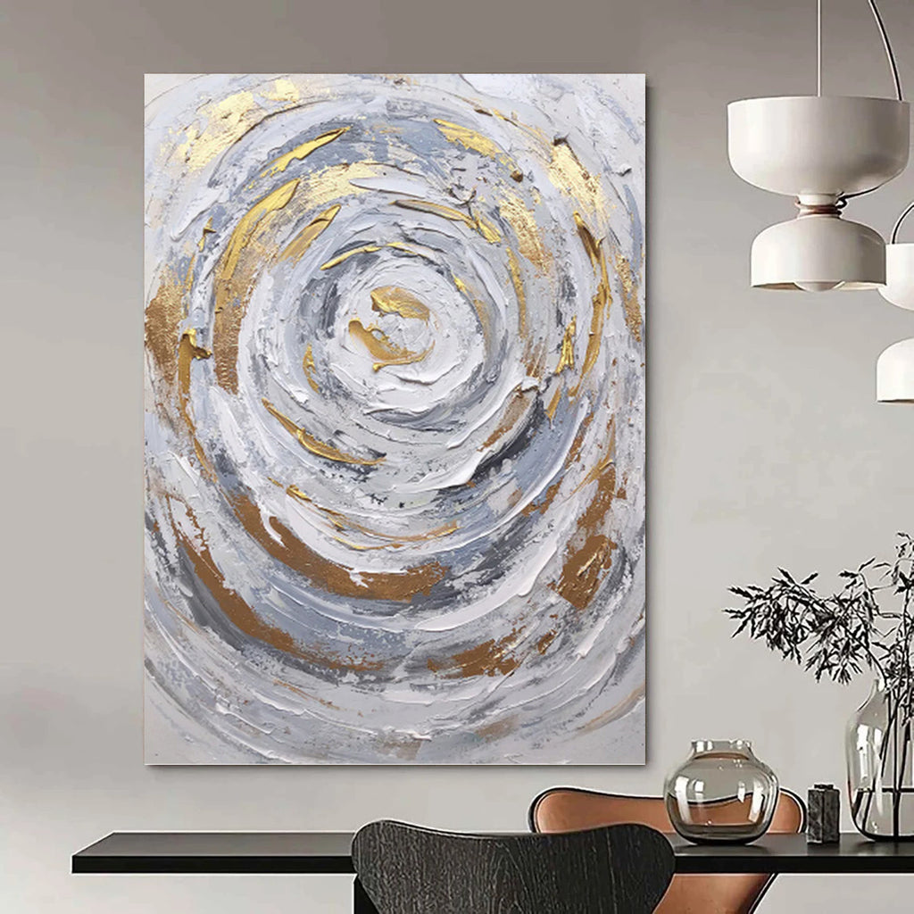“Grey - Gold Swirl” - Textured Abstract Painting On Canvas PT1286
