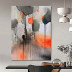 Gray, Orange, and Black Dripping, "Urban Rhythm" – Abstract Expressionist Painting On Canvas PS1005