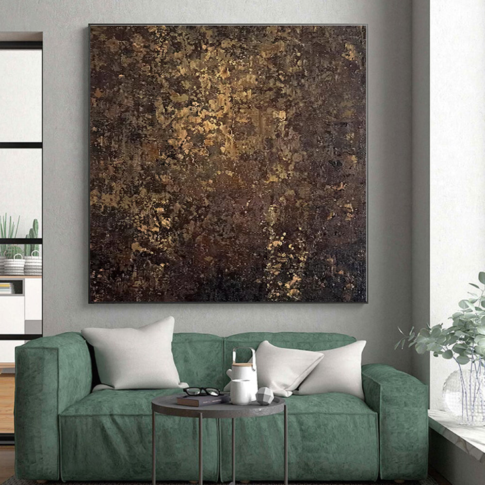 “Brown - Gold Textured Abstract” - Brown, Gold Textured Abstract Painting On Canvas PS0448