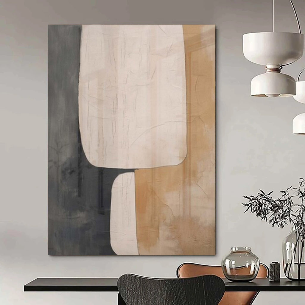 Gray, Beige, and White Shapes "Soft Structure" Abstract Geometric Painting On Canvas PS1047