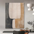 Gray, Beige, and White Shapes "Soft Structure" Abstract Geometric Painting On Canvas PS1047