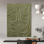 “Olive Green with White Curved Lines” - Textured Abstract Painting On Canvas PS0144