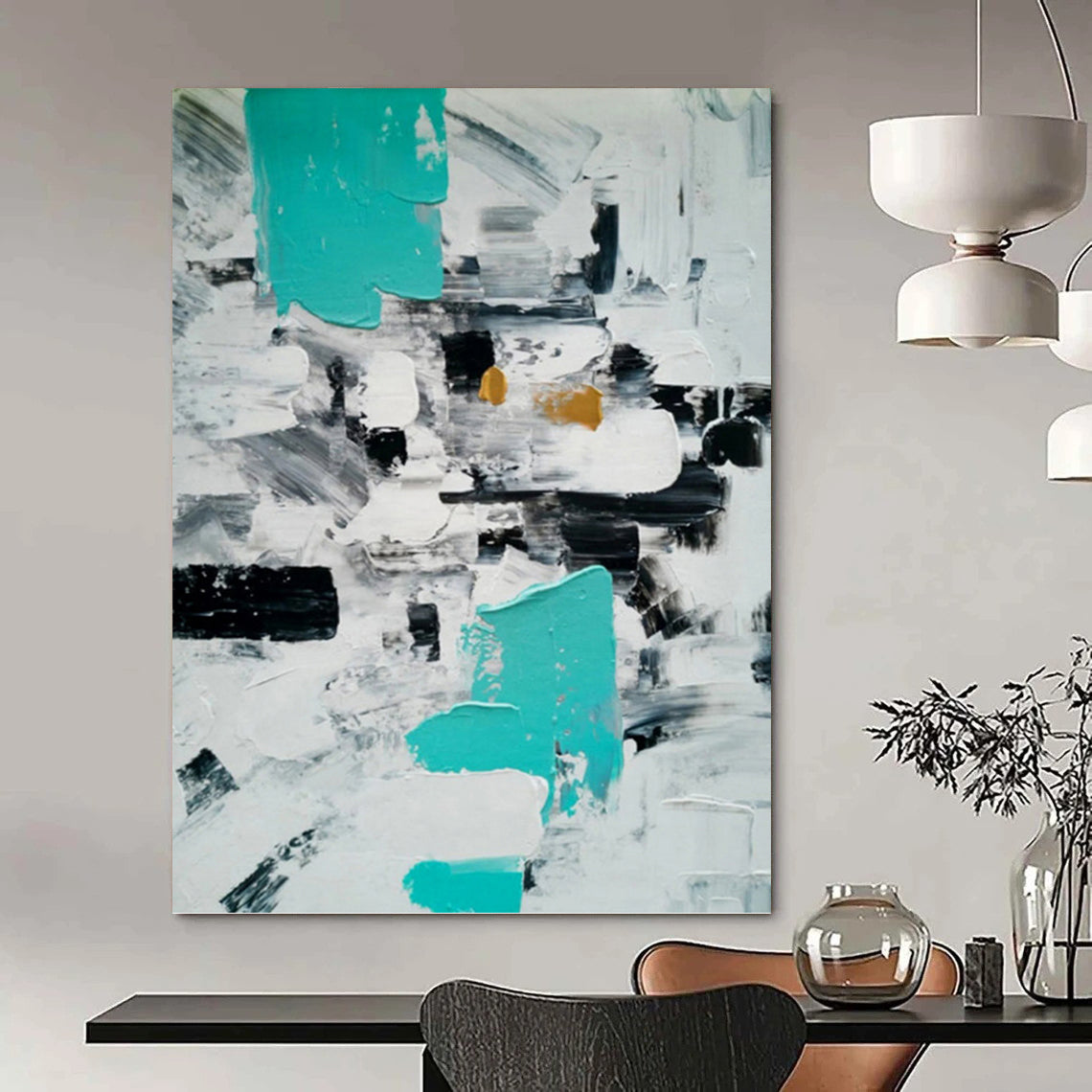 “Teal - Black Abstract” - Abstract Expressionist Painting On Canvas PT1347