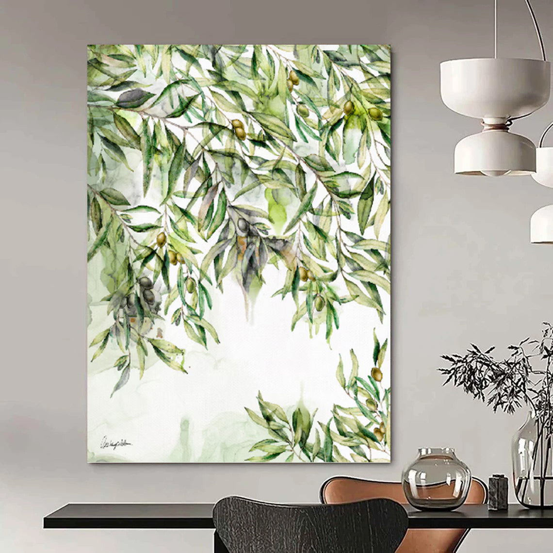 “Olive Branches Watercolor” - Nature - Detailed Watercolor Painting On Canvas PT1083