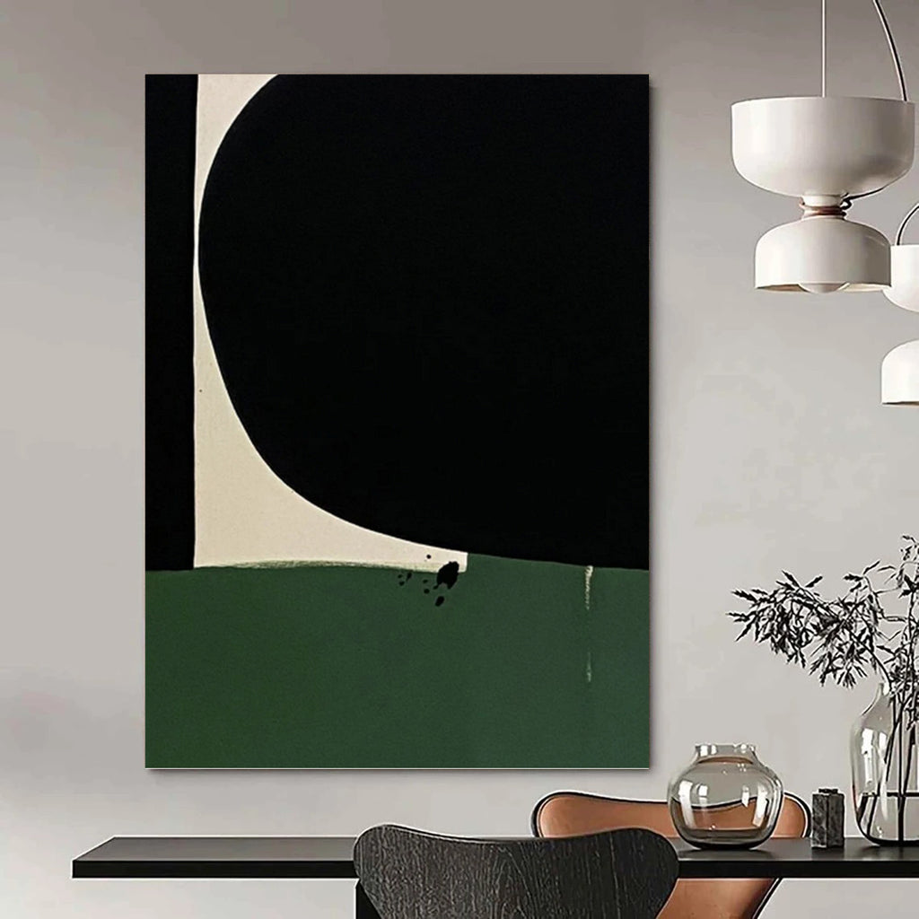 “Black - Green - White Abstract” - Minimalist Abstract Painting On Canvas PT1214